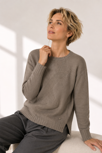 MAGLIONE DONNA RIVA TRICOT GIROCOLLO INTRECCI LANA MERINO ART. B515610