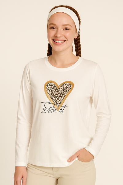 MAGLIA DONNA LOSAN MANICA LUNAGA STAMPA GIROCOLLO COTONE ART. LWMAP0105 25040