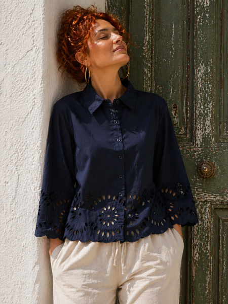 CAMICIA DONNA GRIFFAI MANICHE 3/4 BORDI IN PIZZO POPELINE COTONE ART. DGP8032