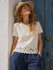 T-SHIRT DONNA GRIFFAI MANICA CORTA GIROCOLLO BORDI CON FIORI RICAMATI COTONE ART. DGP7809