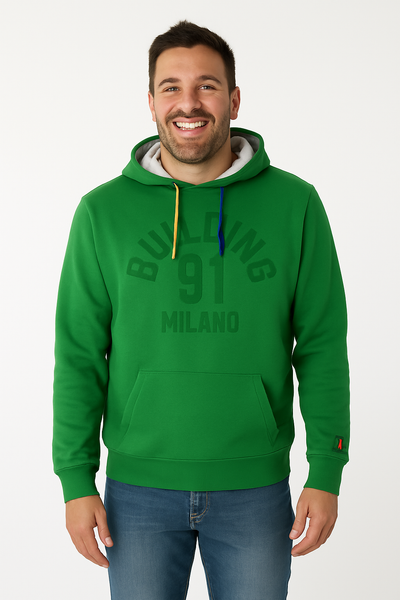 FELPA UOMO CAPPUCCIO POLSINI FASCIA STAMPATA MARCA BUILDING-91 ART. M0585
