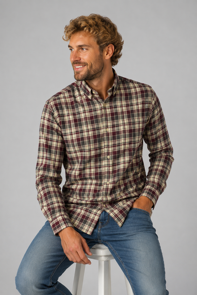 CAMICIA UOMO LOSAN BUTTON DOWN TASCHINO FLANELLA COTONE QUADRI ART. L26WH0302