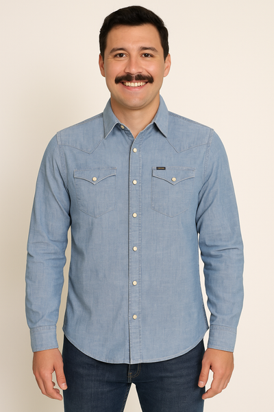 CAMICIA JEANS UOMO COTONE BOTTONI TASCHINE MARCA LEE ART.L66WNS35