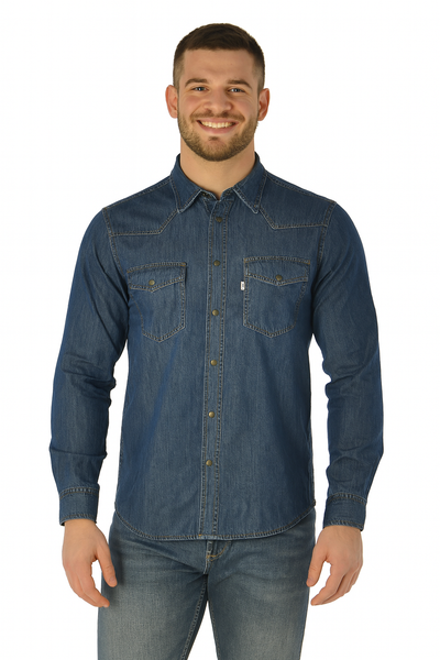 CAMICIA UOMO RAGAZZO JEANS BOTTONI TASCHE MARCA SEA BARRIER ART. NEW-PECOS-ML-31