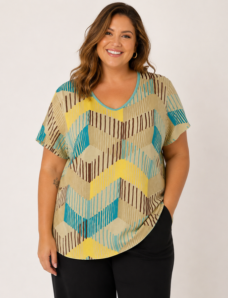 MAGLIA DONNA FANTASIA TAGLIE OVER  SCOLLATURA A V GAIA PIU ART. 529