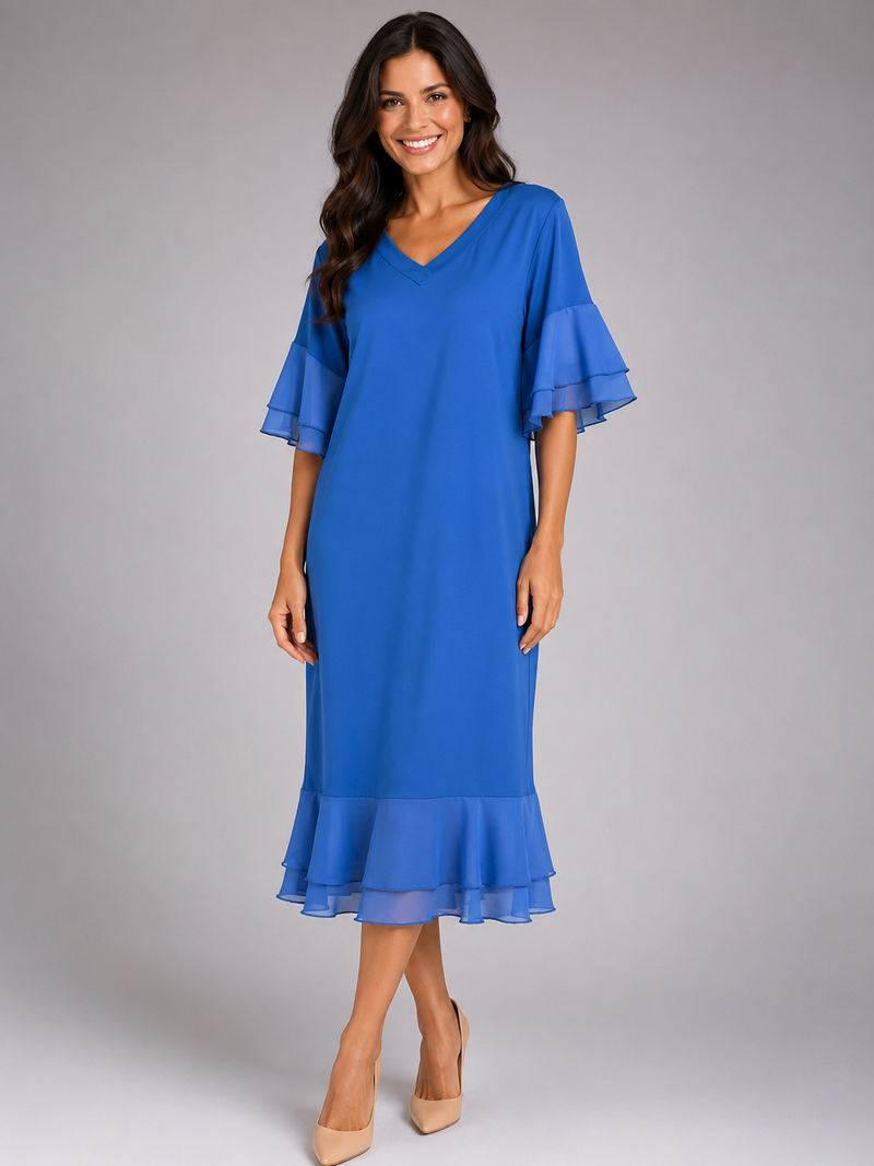 ABITO DONNA ELEGANTE SCOLLO MEZZA MANICA MORBIDO LEGGERO VOILE MARCA DONNAMICA ART. 5218