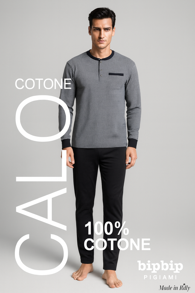 PIGIAMA UOMO BIPBIP TAGLIE OVER ORLATO SERAFINO FANTASIA TASCHINO BOTTONI CALDO COTONE ART. 7205