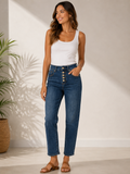 JEANS REGULAR FIT BOTTONI ELASTICIZZATO MISTO COTONE TASCHE  DONNA GRIFFAI ART. 6182