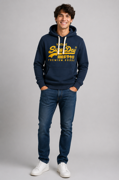 FELPA UOMO CAPPUCCIO POLSINI FASCIA TASCA STAMPA MARCA SUPERDRY ART.M2012063A