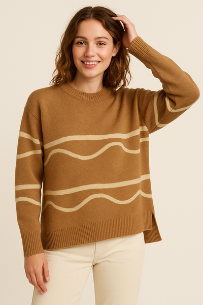MAGLIONE DONNA TENEREZZA GIROCOLLO RIGHE LUREX  SPACCHI ART. 21326