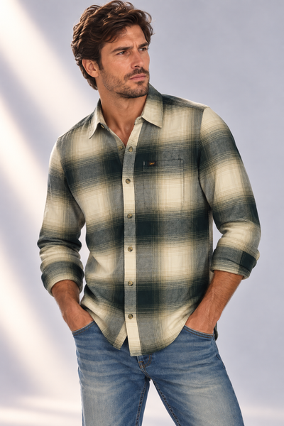 CAMICIA UOMO LEE FLANELLA SCOZZESE BOTTONI TASCHINO LOGO COTONE ART. LEESURE SHIRT PONDEROSA PINE