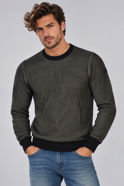 MAGLIONE UOMO RIFLE GIROCOLLO FILATO DUE COLORI LOGO VISCOSA ART. RFTR846