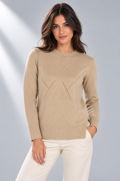 MAGLIONE DONNA VALERIE GIROCOLLO LAVORATO SPACCHI LANA MERINO EXTRAFINE ART.1122