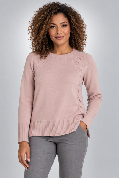 MAGLIONE DONNA VALERIE GIROCOLLO TRECCE SPACCHI LANA MERINO EXTRAFINE ART. 1011