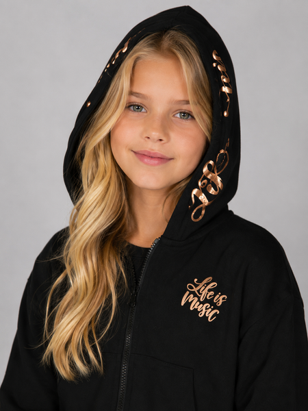 FELPA RAGAZZA ZIP CAPPUCCIO TASCHE POLSINIFASCIA STAMPA MARCABM ART.AY7294