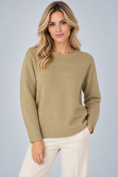 MAGLIONE DONNA ELEONORA DELBONO GIROCOLLO LAVORAZIONE A RIGHE LANA ART. DA465