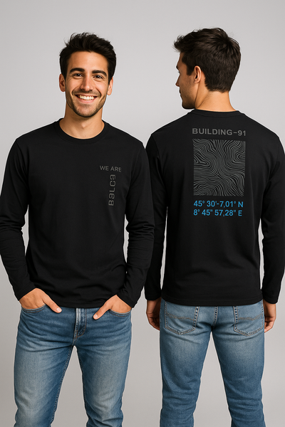 T-SHIRT UOMO COTONE GIROCOLLO MANICA LUNGA STAMPE MARCA BUILDING-91 ART. MO574