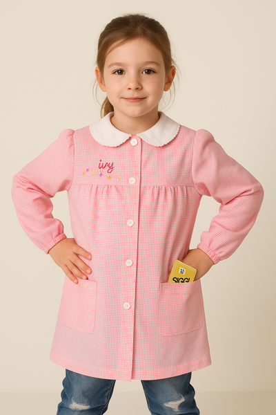 GREMBIULE ASILO SCUOLA MATERNA BAMBINA BOTTONI TASCHE RICAMO MARCA SIGGI ART.33GR3566