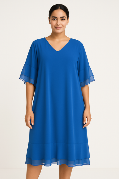 ABITO DONNA ELEGANTE SCOLLO MEZZA MANICA MORBIDO LEGGERO VOILE MARCA DONNAMICA ART. 5218