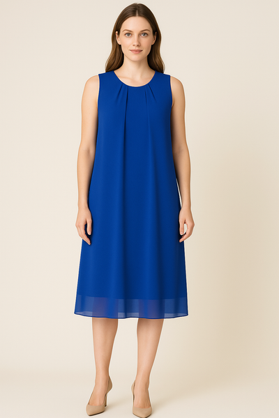 ABITO DONNA ELEGANTE SPALLA LARGA GIROCOLLO BOTTONE VOILE MARCA SILCO GAIA B ART.973