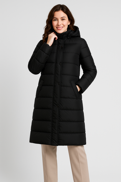 GIACCONE DONNA VIRGINIA BLU LUNGO CAPPUCCIO ZIP BOTTONI IMBOTTITO ART. PRIMIZIA-11L