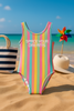 COSTUME RAGAZZA SPALLINA FODERATO MULTIRIGHE SCRITTA MARCA LOSAN ART. 31G-4002AL