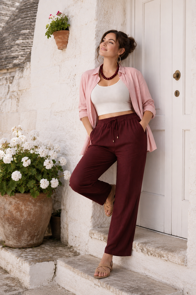 PANTALONE DONNA ELISA CASTELLI TAGLIE OVER ELASTICO TASCHE MISTO LINO ART. 18092
