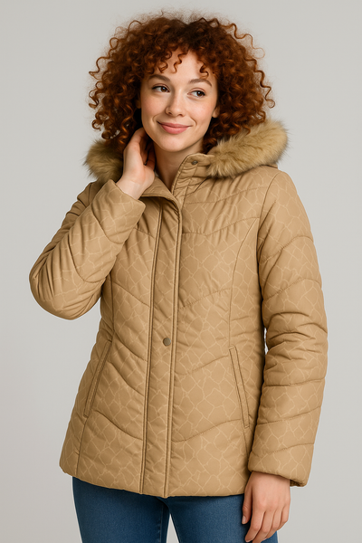 GIUBBOTTO DONNA VIRGINIA BLU ZIP BOTTONITASCHE CAPPUCCIO ECOPELLICCIA LAVORATO POLSINI ART.DARLA