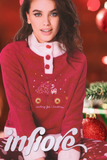 PIGIAMA CALDO CORAL DONNA NATALE  ROSSO BOTTONI POLSINI INFIORE ART. 651469