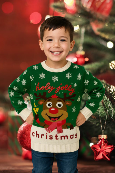 MAGLIONE BAMBINO NATALIZIO GIROCOLLO POLSINI FASCIA PAILLETTE MARCA JULE ART. 22SEQK3