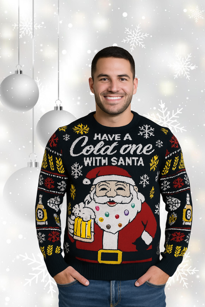 MAGLIONE UOMO DONNA GIROCOLLO NATALE BABBO NATALE BIRRA MARCA JULE ART.LED6