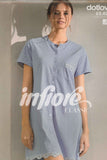 CAMICIA DA NOTTE DONNA PURO COTONE APERTA CON BOTTONI POIS PIZZO INFIORE 634233
