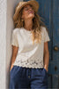 T-SHIRT DONNA GRIFFAI MANICA CORTA GIROCOLLO BORDI CON FIORI RICAMATI COTONE ART. DGP7809