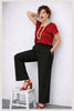 PANTALONE DONNA PERLA PALAZZO ELASTICO TASCHE BOTTONI CERNIERA VISCOSA  ART. PISA