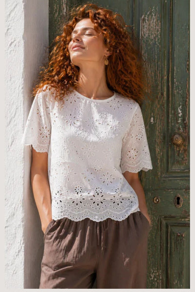 CASACCA DONNA GRIFFAI GIROCOLLO BOTTONE MANICA CORTA PIZZO SANGALLO COTONE ART. DGP8001