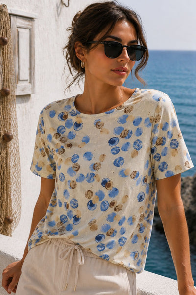 CASACCA DONNA PERLA SANGALLO MANICA CORTA GIROCOLLO STAMPA COTONE SPACCHI ART. 13-26198