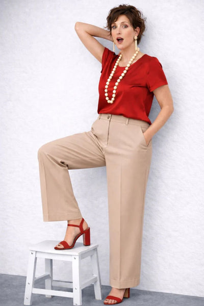 PANTALONE DONNA PERLA PALAZZO ELASTICO TASCHE BOTTONI CERNIERA VISCOSA  ART. PISA