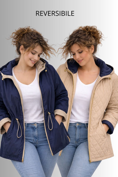 GIACCA DONNA TALENTI TRAPUNTATA REVERSIBILE TAGLIE OVER CAPPUCCIO ZIP TASCHE ART. TB37