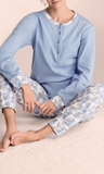 PIGIAMA DONNA TERMO COTONE SERAFINO BOTTONI POLSINI FANTASIA FOGLIE MARCA INFIORE ART. NTR652890