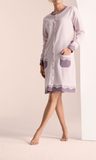 CAMICIA DA NOTTE DONNA TERMO COTONE INTERLOCK  APERTA TASCHE PIZZO INFIORE ART. MTD63299