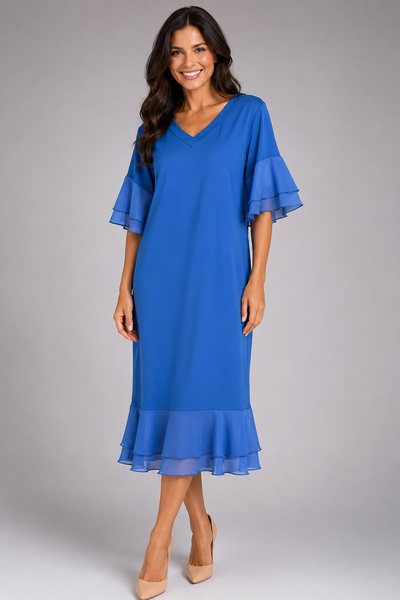 ABITO DONNA ELEGANTE SCOLLO MEZZA MANICA MORBIDO LEGGERO VOILE MARCA DONNAMICA ART. 5218