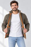 Cardigan oliva aperto con interno arancio-5.png