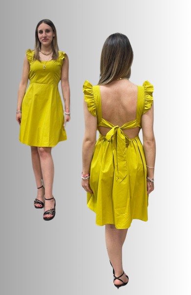 ABITO CORTO DONNA GRIFFAI SPALLA LARGA FIOCCO SCHIENA SVASATO COTONE ART. 6699