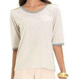 MAGLIA DONNA MANICHE TRE QUARTI RIGHE APPLICAZIONI SPALLE EMMEBIVI ART.44403
