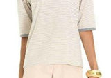 MAGLIA DONNA MANICHE TRE QUARTI RIGHE APPLICAZIONI SPALLE EMMEBIVI ART.44403
