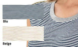 MAGLIA DONNA MANICHE TRE QUARTI RIGHE APPLICAZIONI SPALLE EMMEBIVI ART.44403