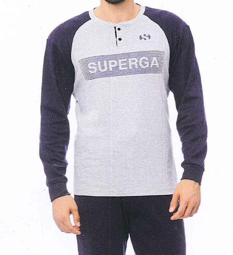 PIGIAMA UOMO RAGAZZO TERMO COTONE CALDO POLSINI LOGO MARCA SUPERGA ART.18711