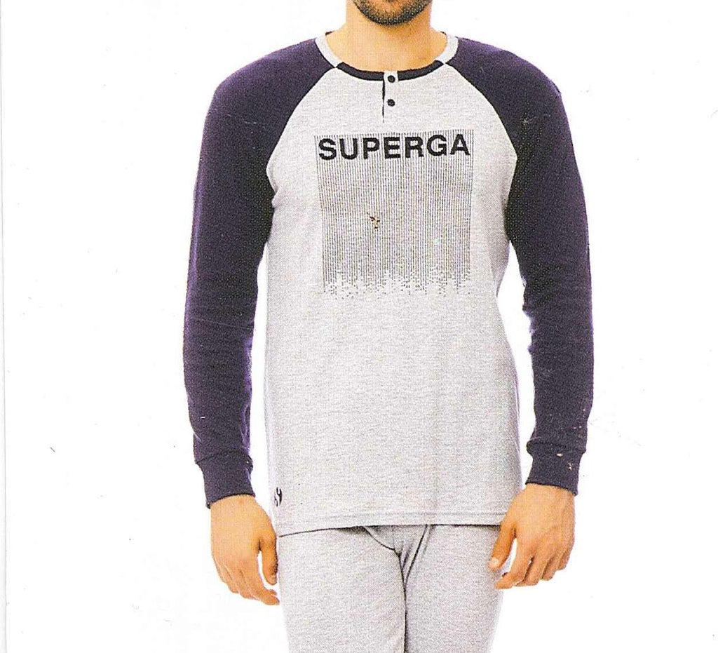 PIGIAMA UOMO RAGAZZO TERMO COTONE CALDO POLSINI LOGO MARCA SUPERGA