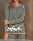 PIGIAMA DONNA RAGAZZA APERTO VISCOSA PIZZO MARCA INFIORE AR T.VEG650042