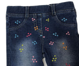 PANTALONE NEONATA JEANS GARZATO RICAMO FIORI TASCHE MARCA LOSAN ART.028 6022AL